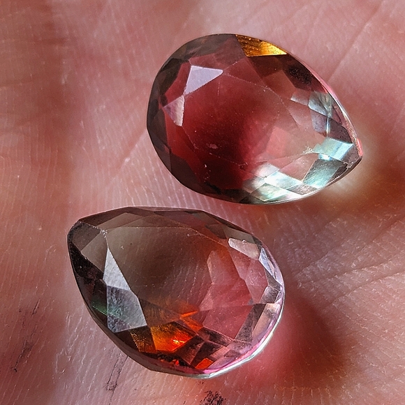 16.35ctw Watermelon 🍉Tourmaline Pear Doublet Set of 2 LOT H Unique Jewelry GEMS - Picture 2 of 3